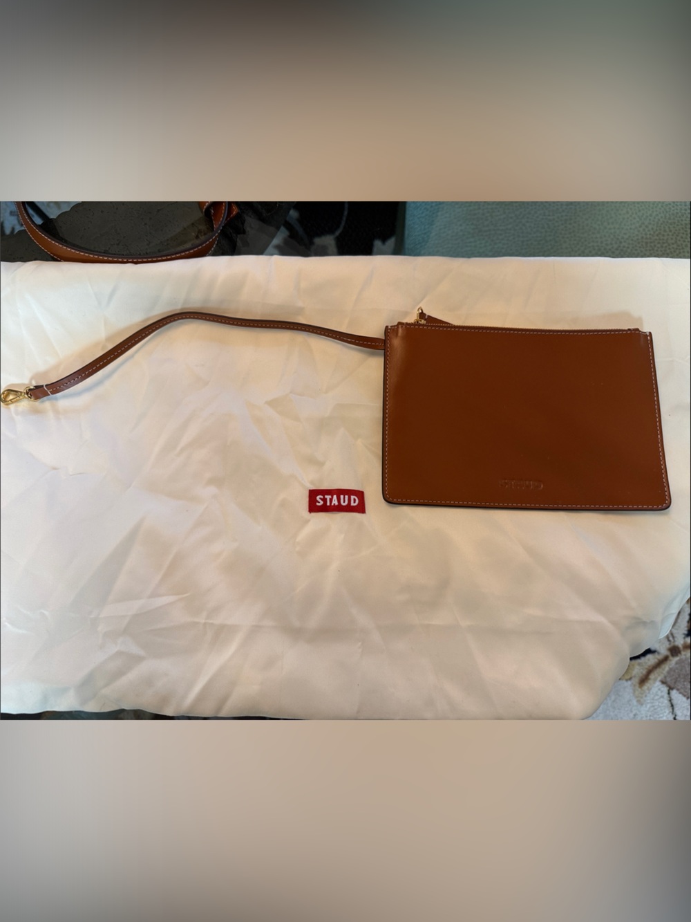 STAUD Beige Woven Tote with Brown Leather Base and Handles - Picture 3 of 4